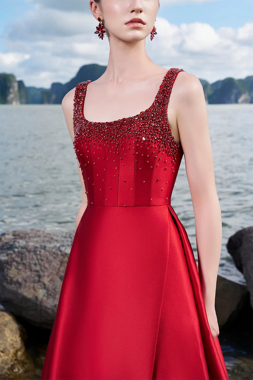 Strappy Square Neck Flared A-line Dress